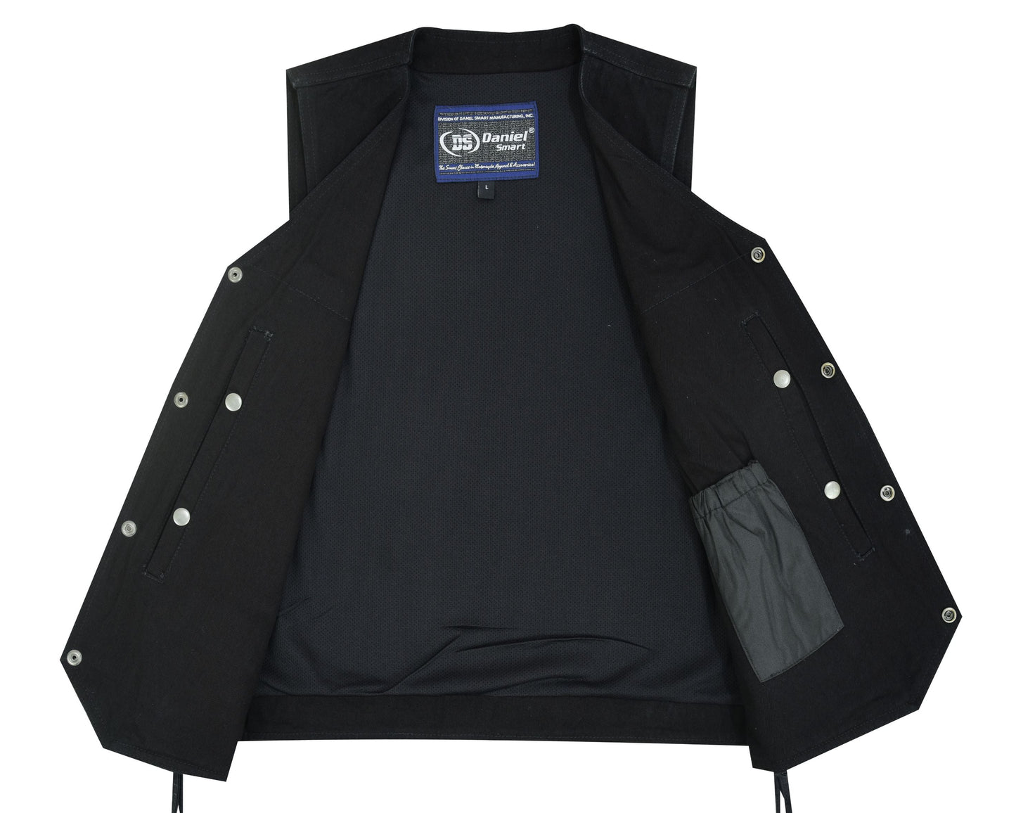 Men's Traditional Denim Motorcycle Vest with Side Laces – Smart Access Pockets
