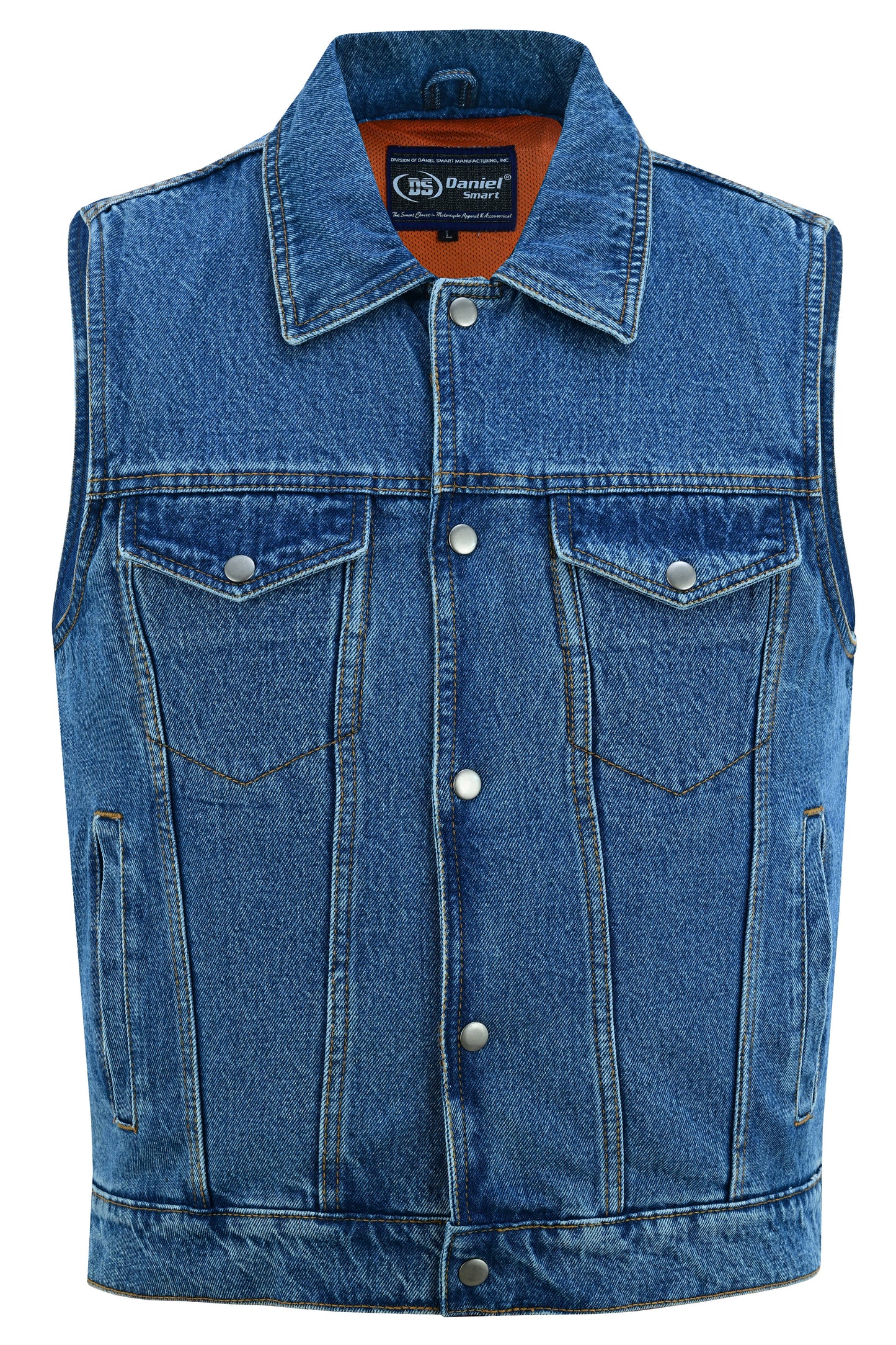 Men's Snap Front Blue Denim Motorcycle Vest