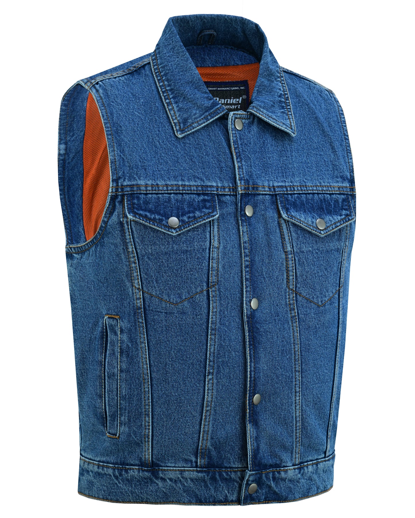 Men's Snap Front Blue Denim Motorcycle Vest