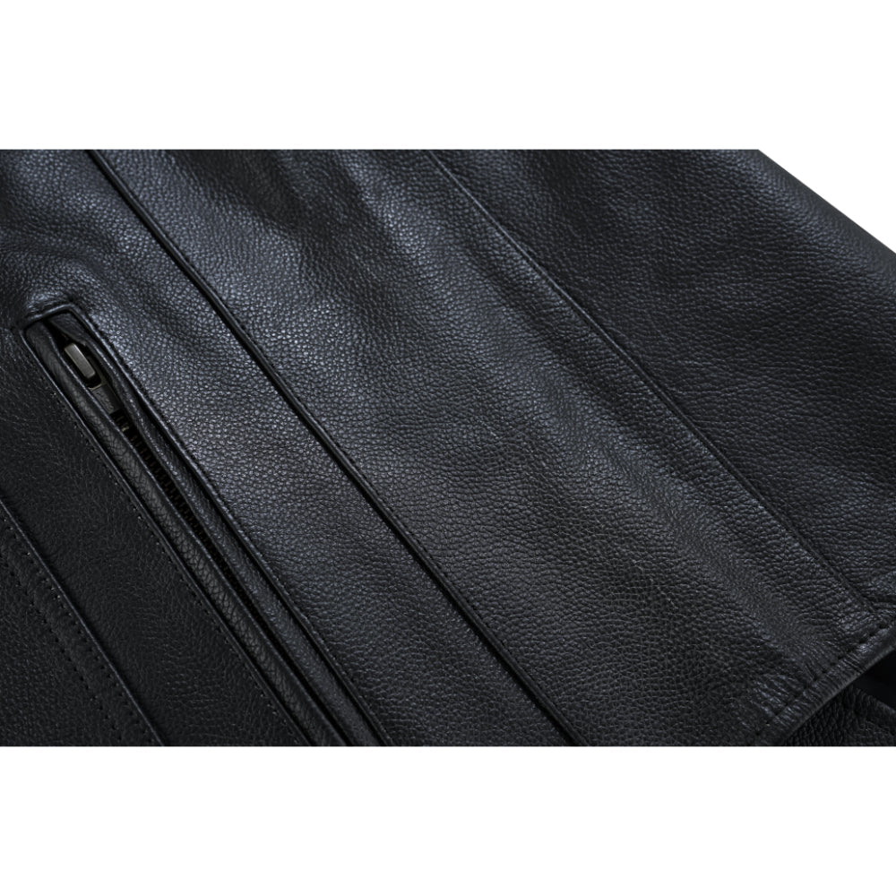 Buffalo Nickel Black Leather Vest for Men - Customizable Back & Satin Liner