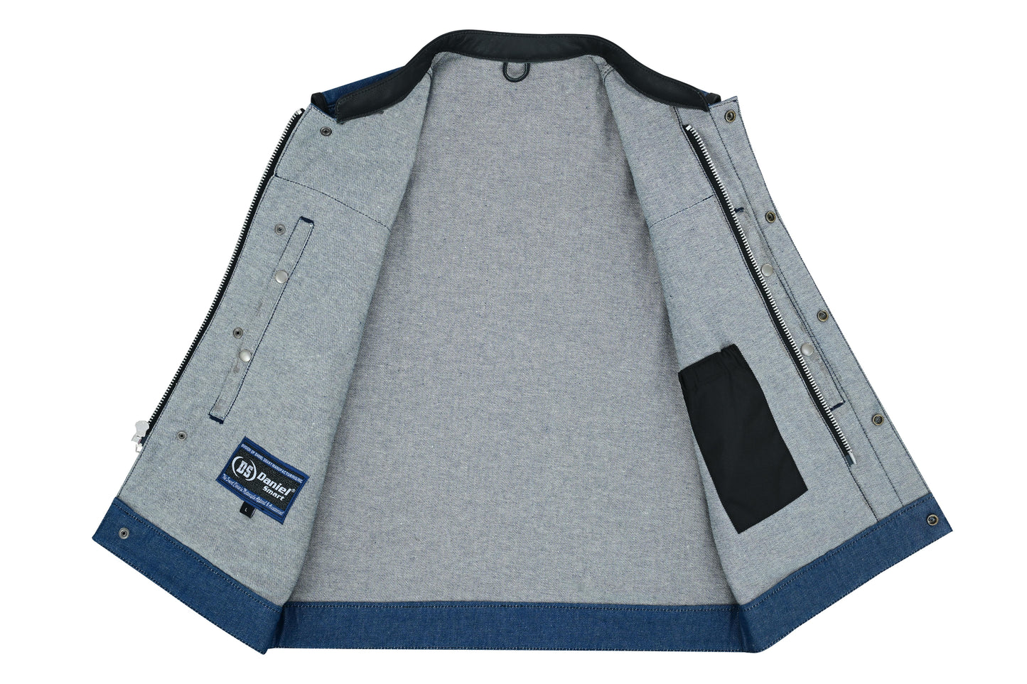 Men's Upgraded Broken Blue Denim Motorcycle Vest w/Leather Trimming