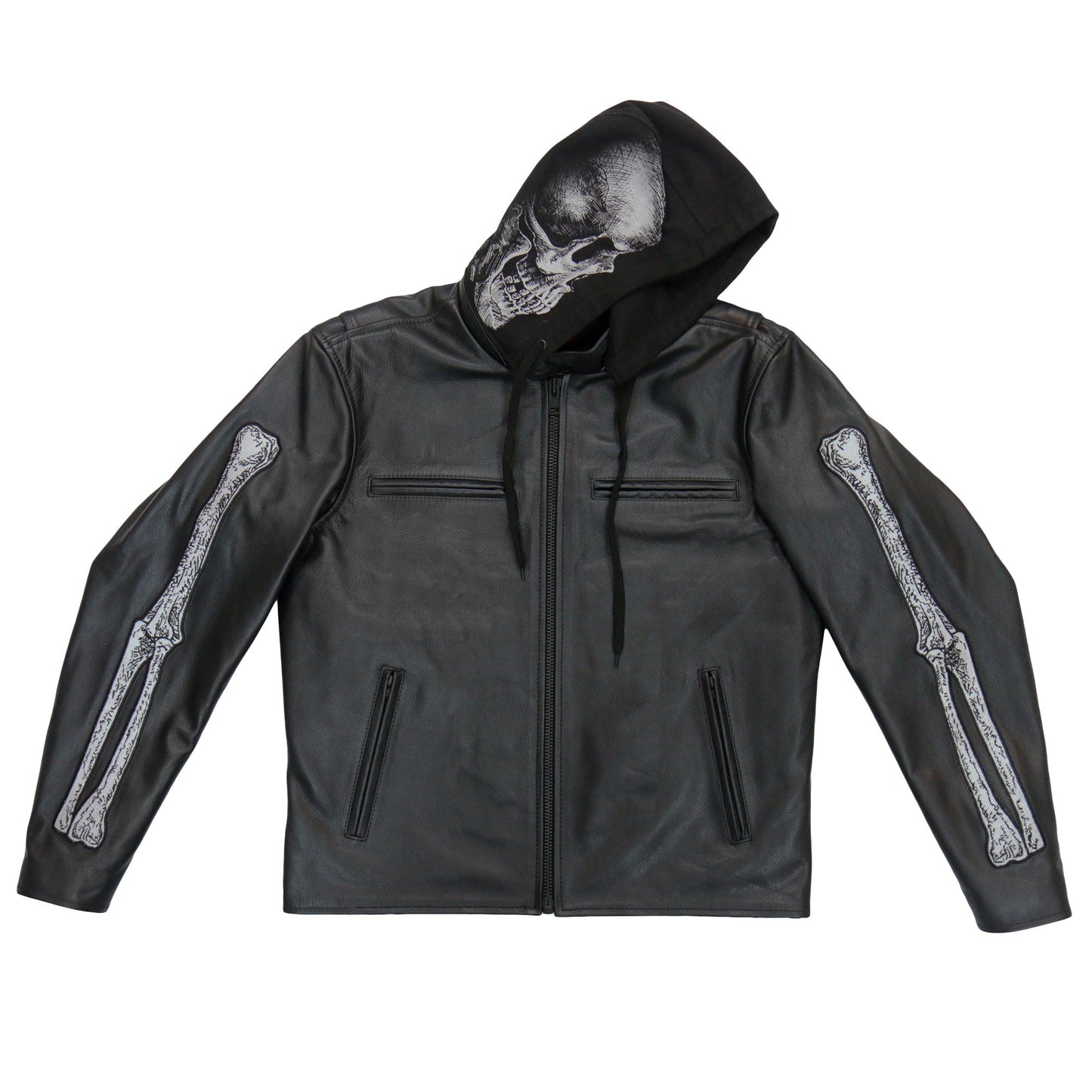 Hot Leathers JKM1031 Men’s Biker ‘Skull and Bones’ Leather Motorcycle Jacket with Flannel Lining