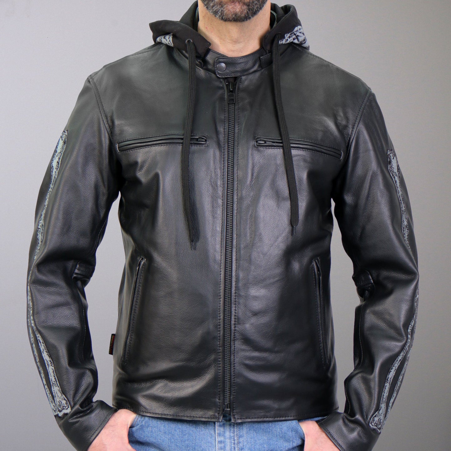 Hot Leathers JKM1031 Men’s Biker ‘Skull and Bones’ Leather Motorcycle Jacket with Flannel Lining