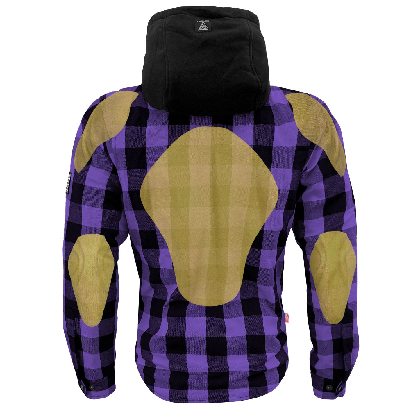 Protective Flannel Hoodie For Men - Purple and Black Checkered with Pads