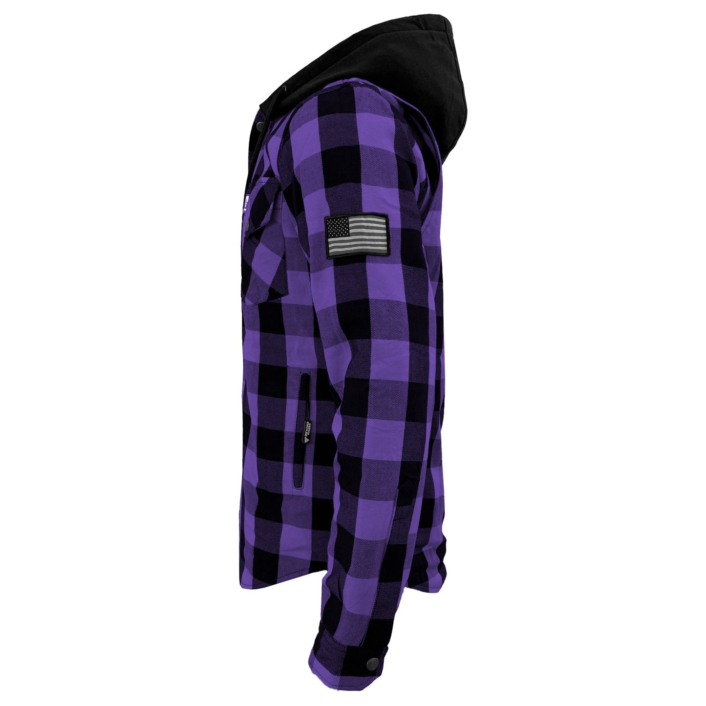 Protective Flannel Hoodie For Men - Purple and Black Checkered with Pads