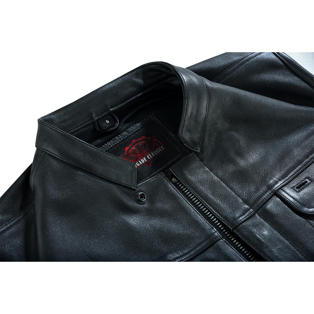 Highway Jack Men's Black Leather Motorcycle Vest Scoop Neck & Snap-Closure Pockets