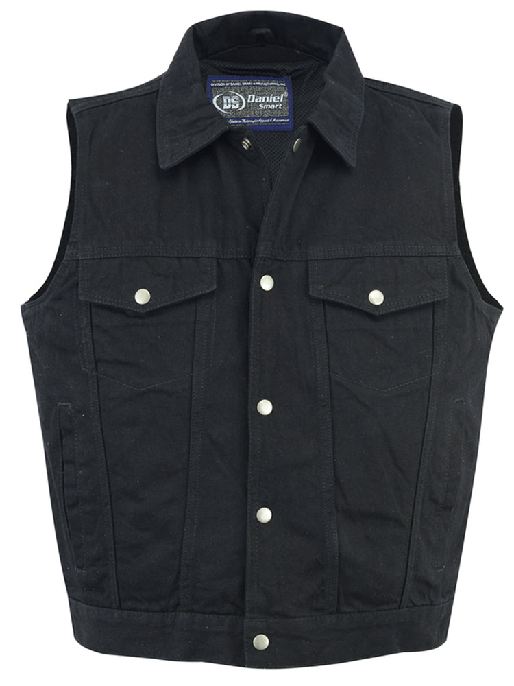 Men's Snap/Zipper Front Black Denim Motorcycle Vest