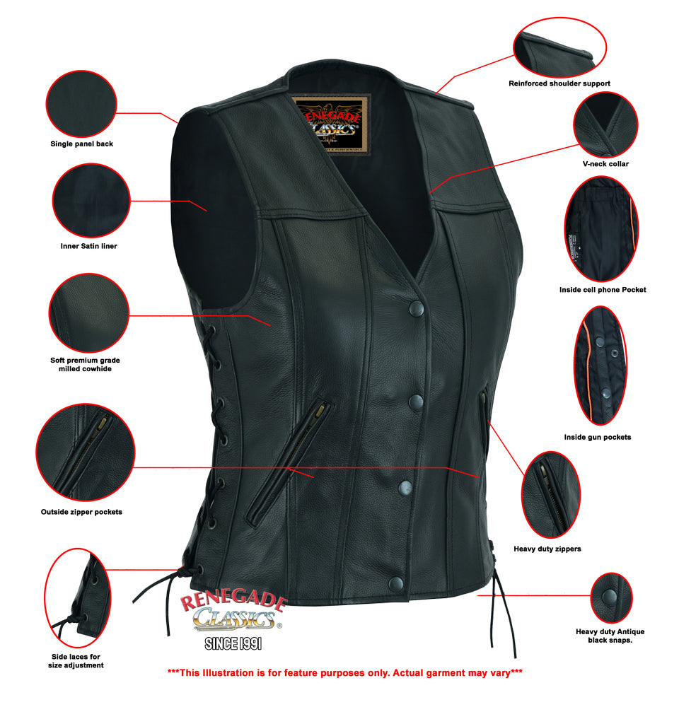 Ella Women's leather motorcycle vest - Black