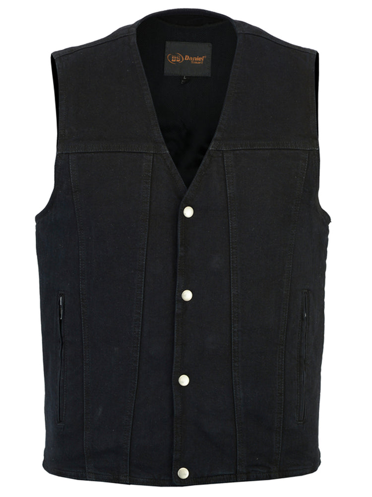Men's Black Plain sides Denim Motorcycle Vest – Heavy Snaps