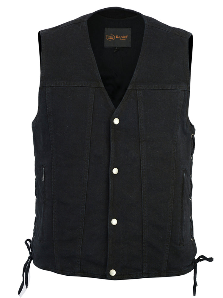 Men's Black Denim Motorcycle Vest – Single Panel Back