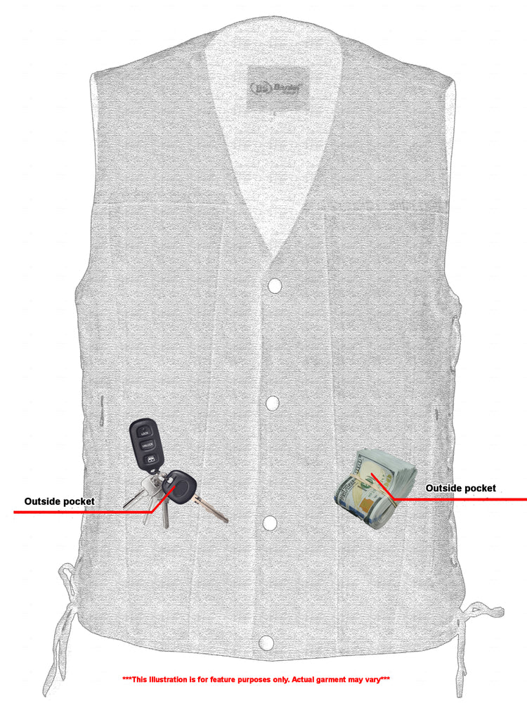 Men's Black Denim Motorcycle Vest – Single Panel Back