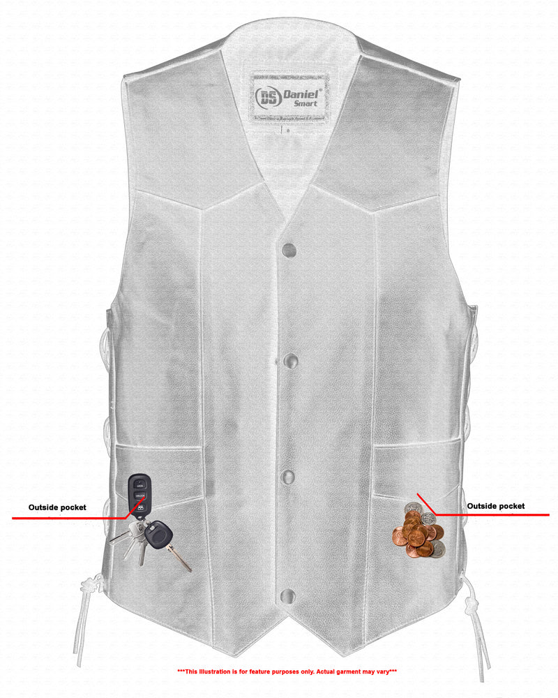Men's Traditional Leather side lacing Vest - Black