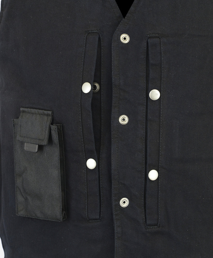 Men's Black Plain sides Denim Motorcycle Vest – Heavy Snaps