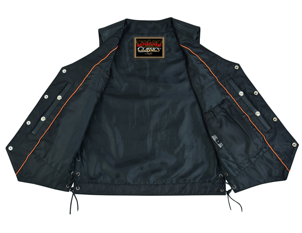 Hawk Men's Classic Black Leather Motorcycle Vest