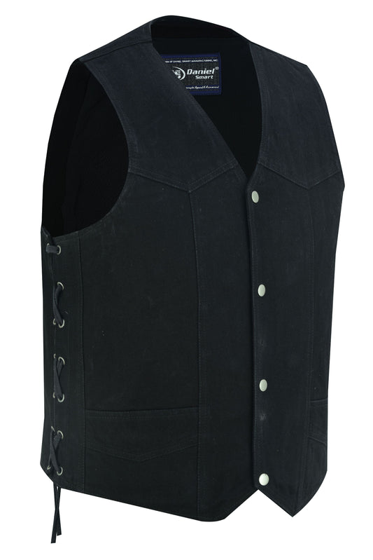 Men's Traditional Denim Motorcycle Vest with Side Laces – Smart Access Pockets