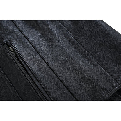Buffalo Nickel Black Leather Vest for Men - Customizable Back & Satin Liner