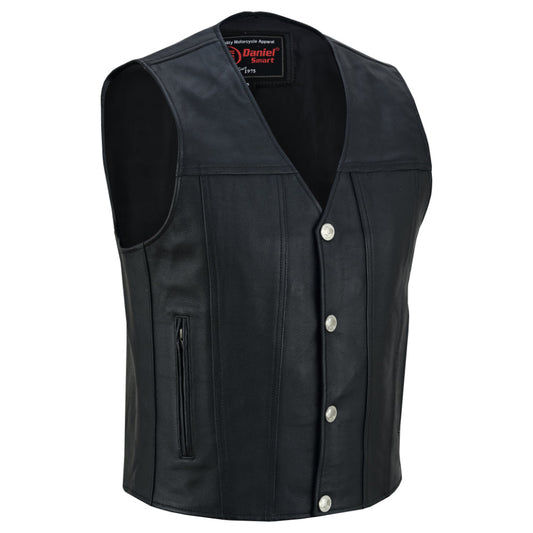 Buffalo Nickel Black Leather Vest for Men - Customizable Back & Satin Liner