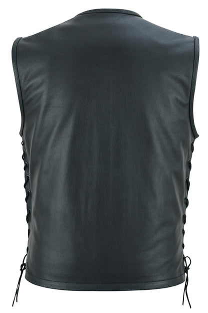 Men's Zipper Front Black Leather Motorcycle Vest