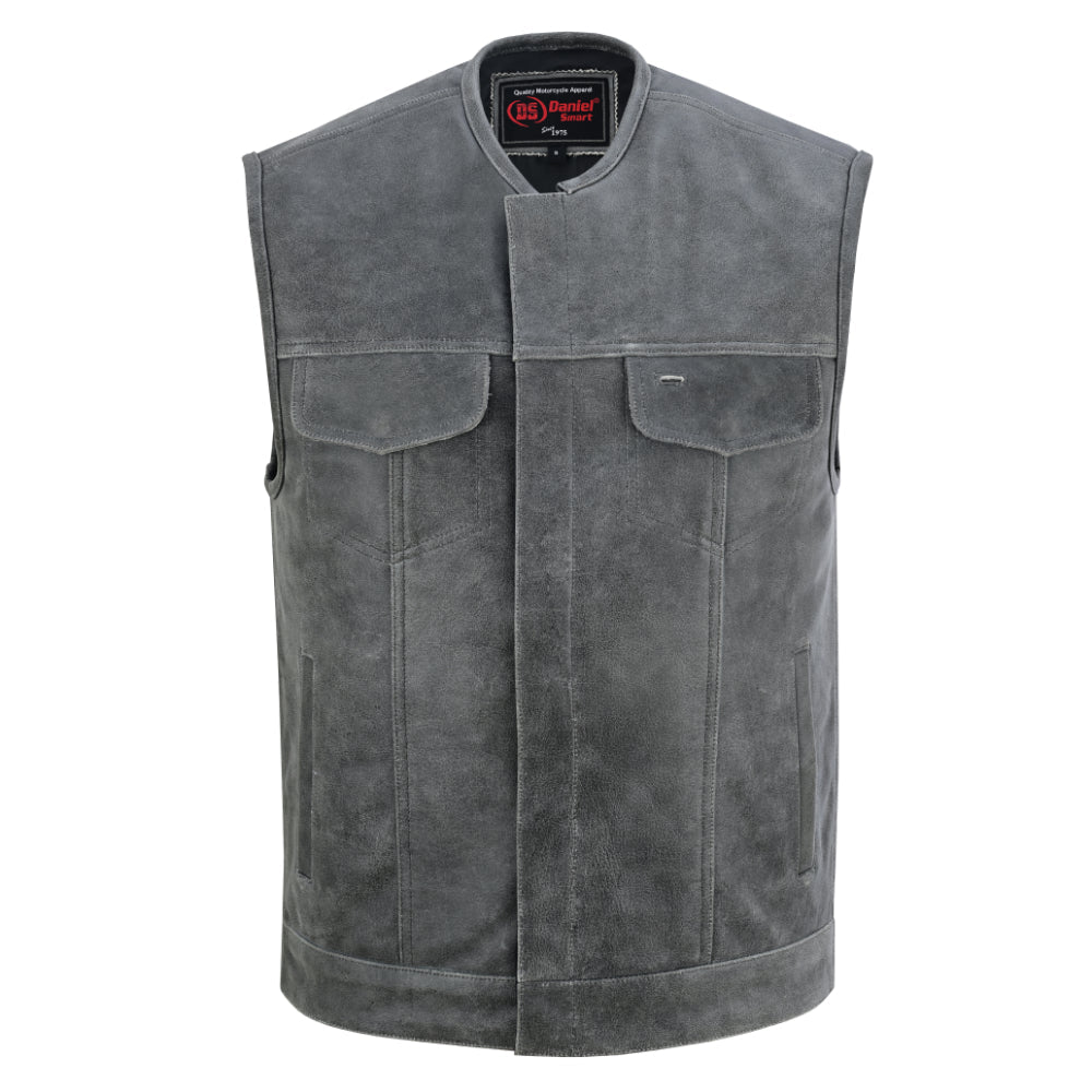 Men's Distressed Gray Cowhide Leather  Motorcycle Vest