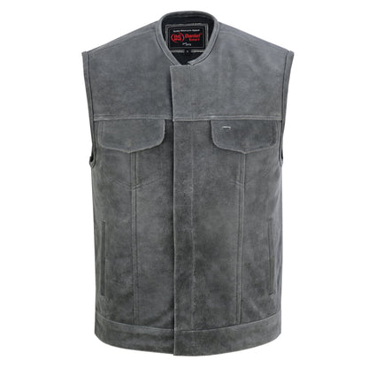 Men's Distressed Gray Cowhide Leather  Motorcycle Vest