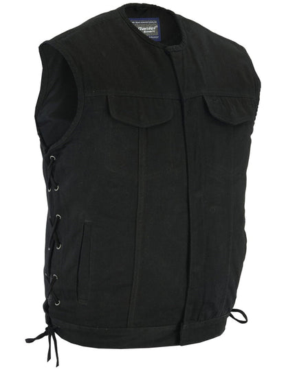 Men's Upgraded All-Black Denim Motorcycle Vest – Smart Access Pockets