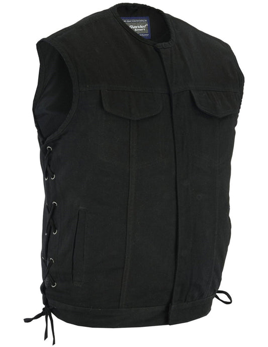 Men's Upgraded All-Black Denim Motorcycle Vest – Smart Access Pockets