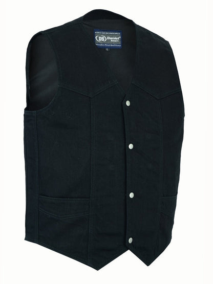 Men's Traditional Motorcycle Denim Vest with Plain Sides