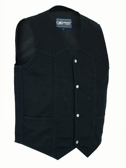 Men's Traditional Motorcycle Denim Vest with Plain Sides