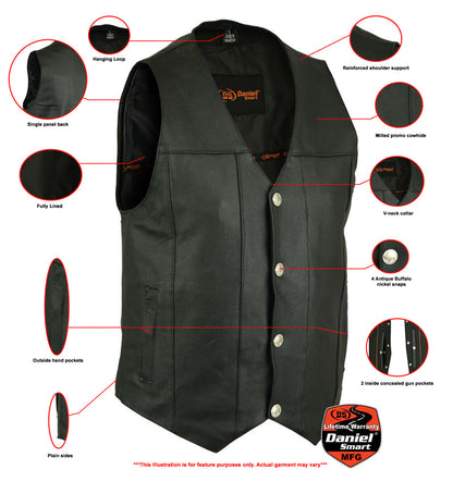 Men's Milled Single Back Panel Leather  Vest - Black
