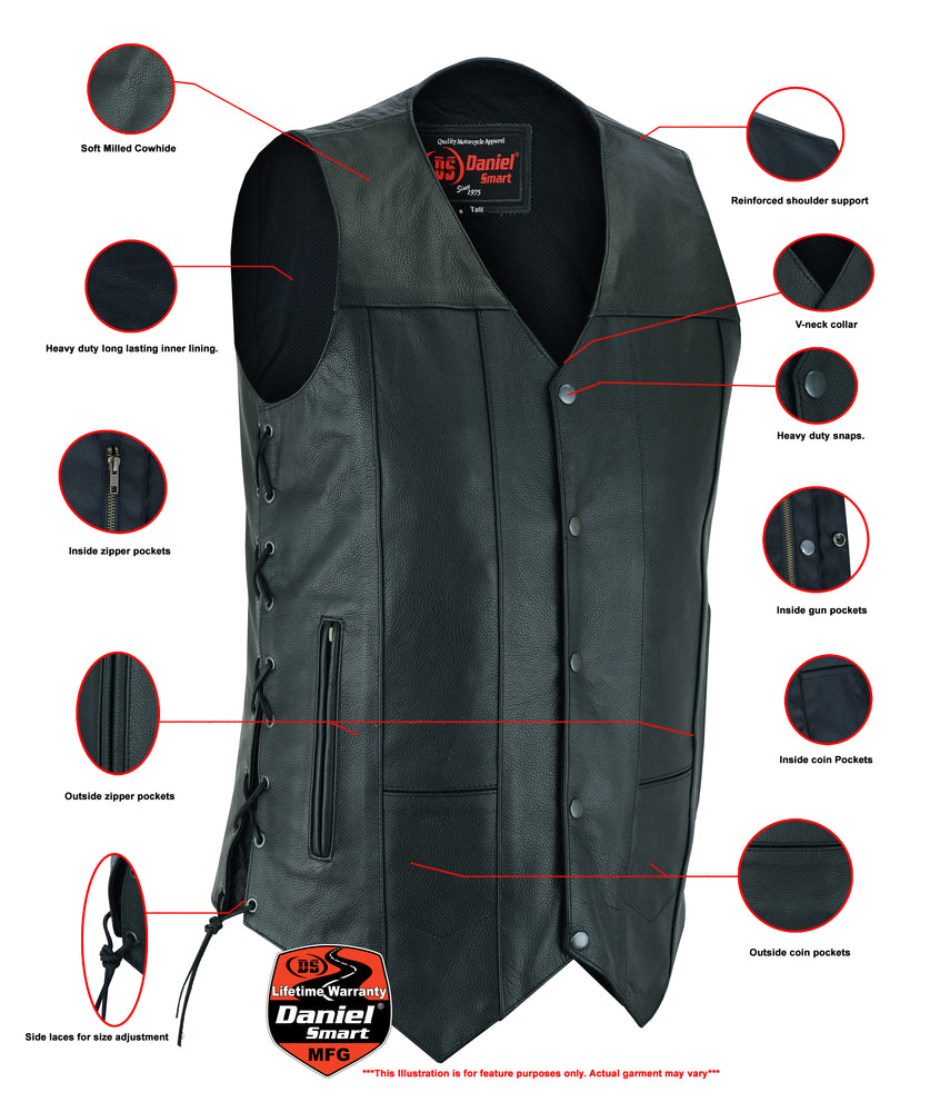 Men's Ten Pocket Utility Black Vest - TALL