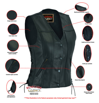 Ella Women's leather motorcycle vest -  Black