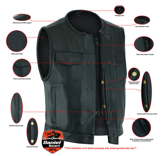 Men's Drop Zone Leather Motorcycle Vest – Black