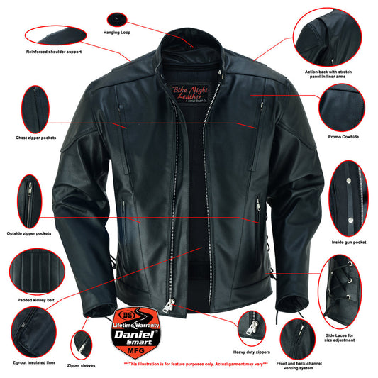 AM Knucklehead Premium Black Men's Leather Motorcycle Jacket
