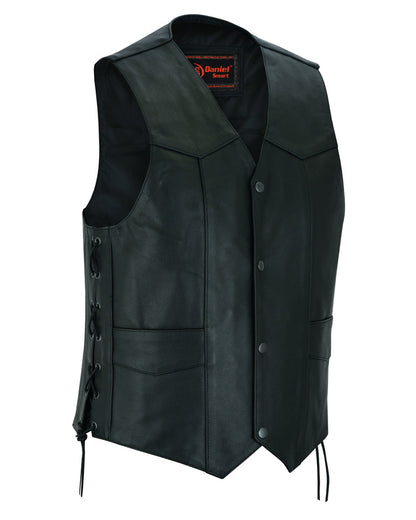 Men's Traditional Leather side lacing Vest - Black