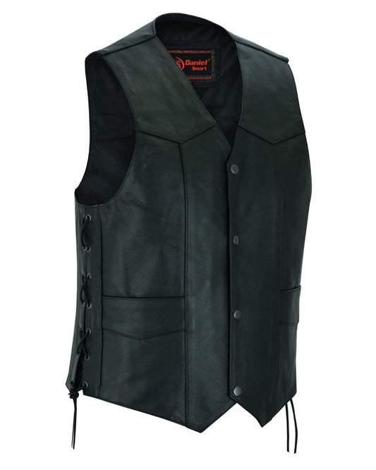Men's Traditional Leather side lacing Vest - Black