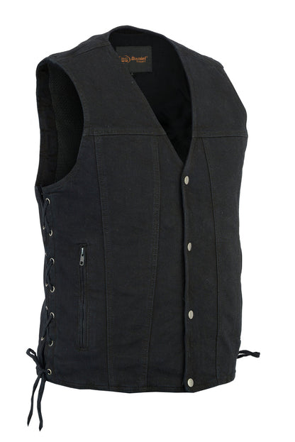 Men's Black Denim Motorcycle Vest – Single Panel Back