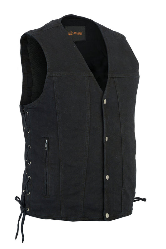 Men's Black Denim Motorcycle Vest – Single Panel Back