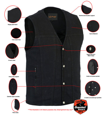 Men's Black Plain sides Denim Motorcycle Vest –  Heavy Snaps