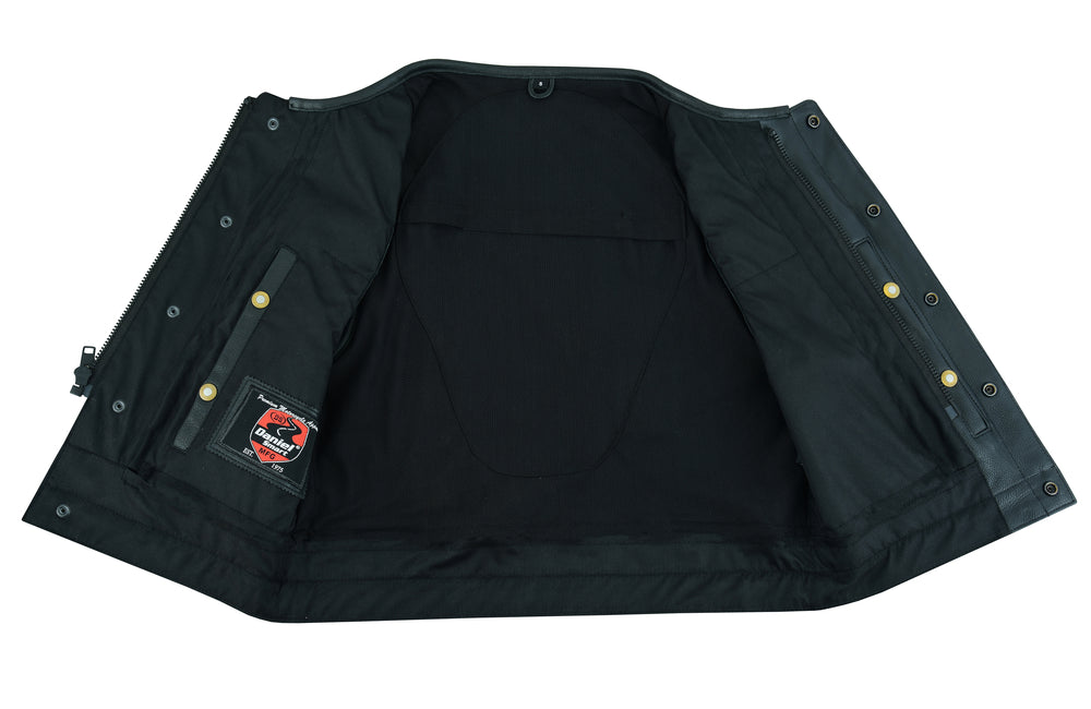 Men's Drop Zone Leather Motorcycle Vest – Black