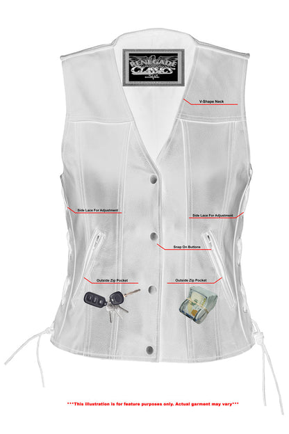 Ella Women's leather motorcycle vest -  Black