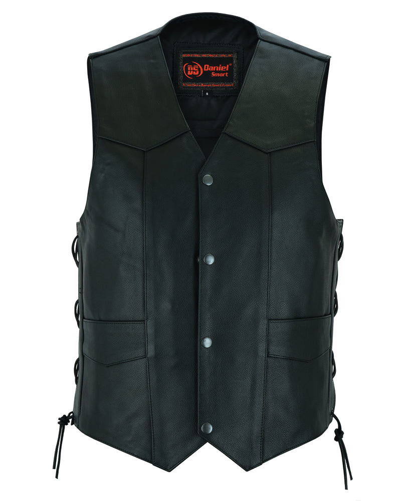 Men's Traditional Leather side lacing Vest - Black