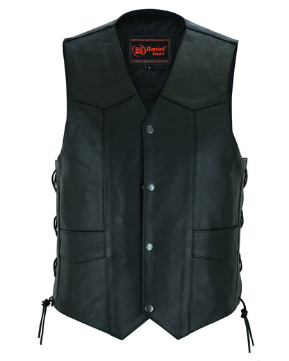 Men's Traditional Leather side lacing Vest - Black