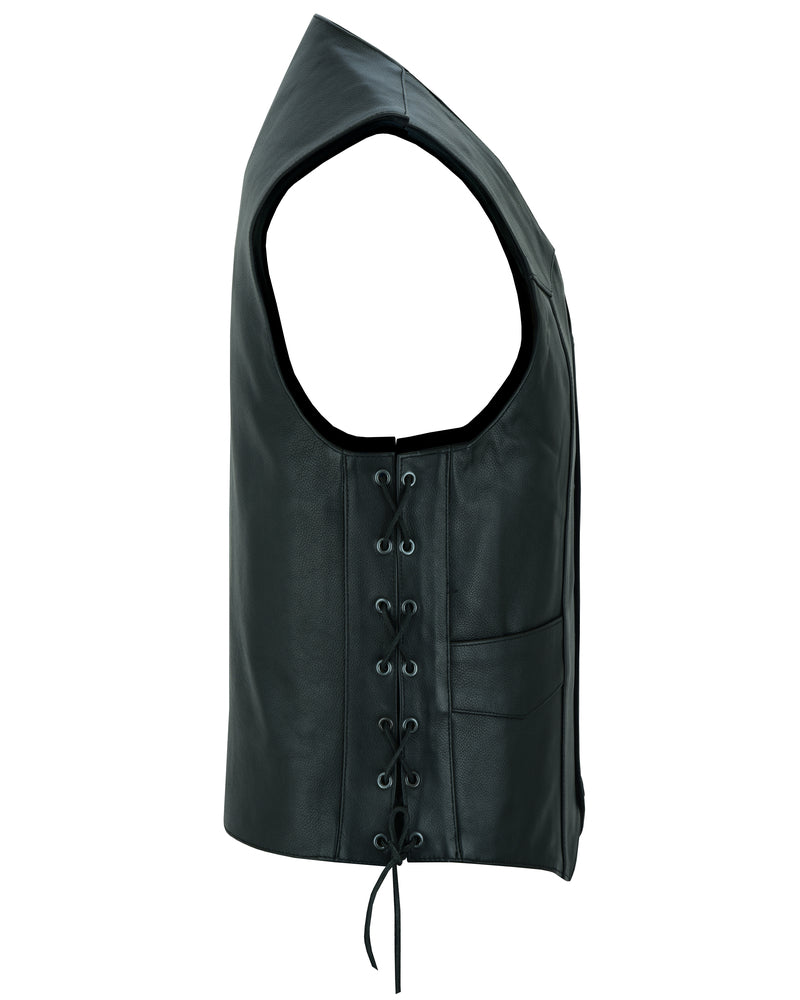 Men's Traditional Leather side lacing Vest - Black