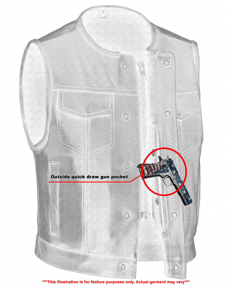 Men's Drop Zone Leather Motorcycle Vest – Black